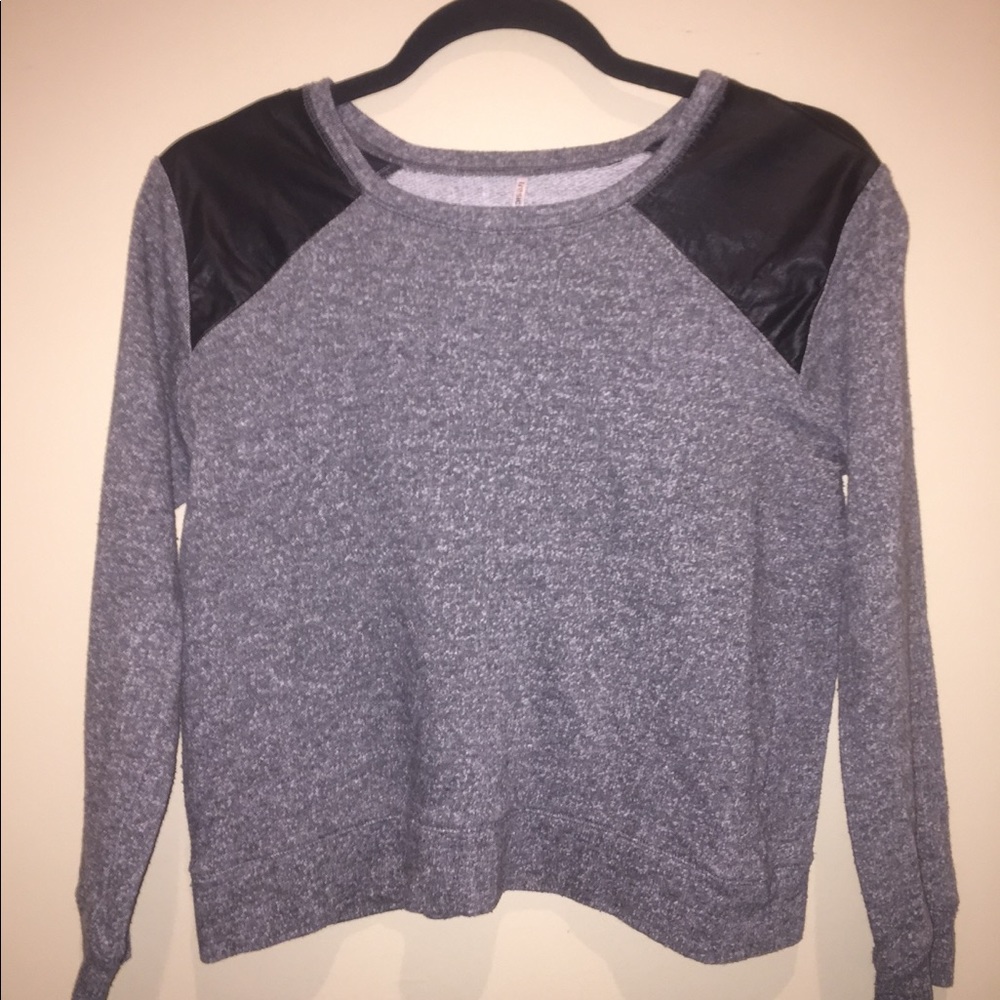 Grey with faux leather sweater